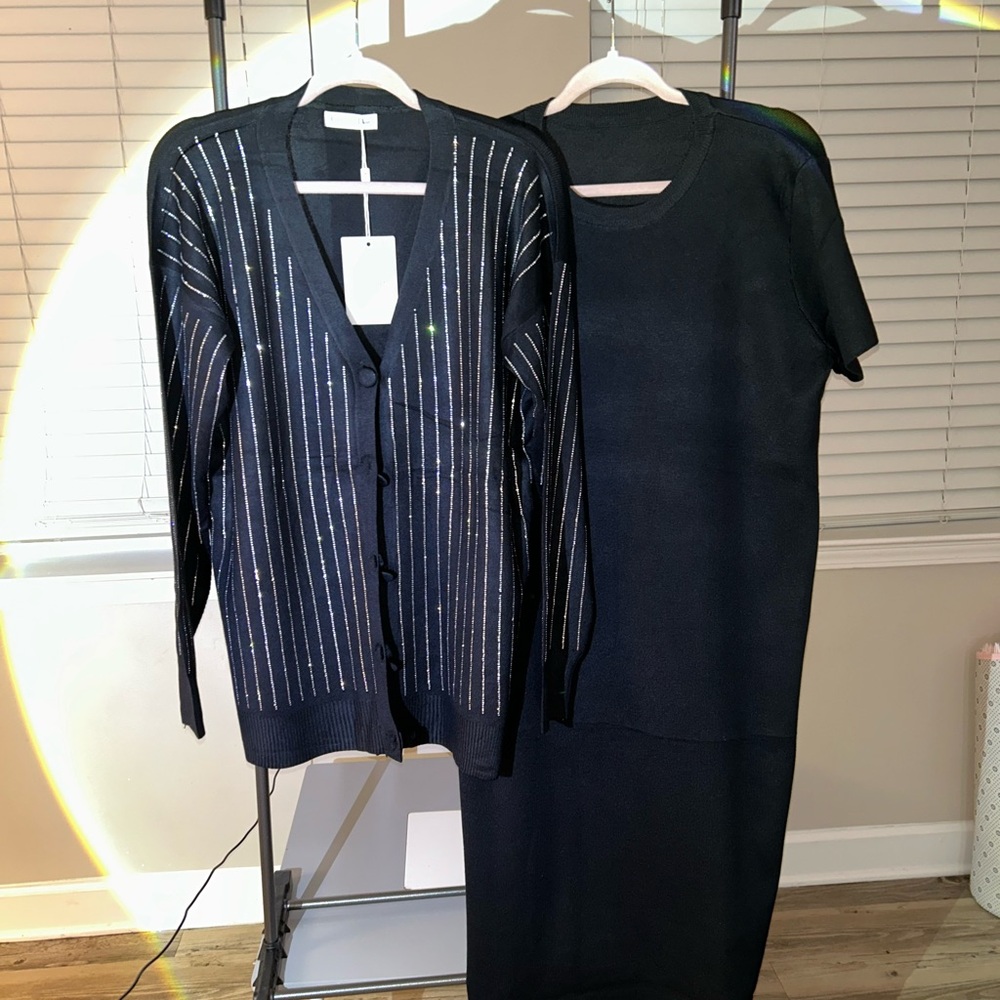 Black Knit Cardigan and Dress Set